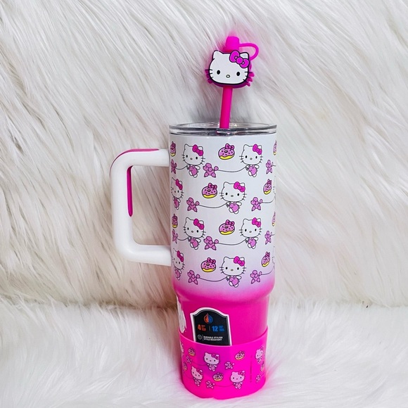 Hello Kitty Accessories - Hello Kitty Pink and White Tumbler with Straw